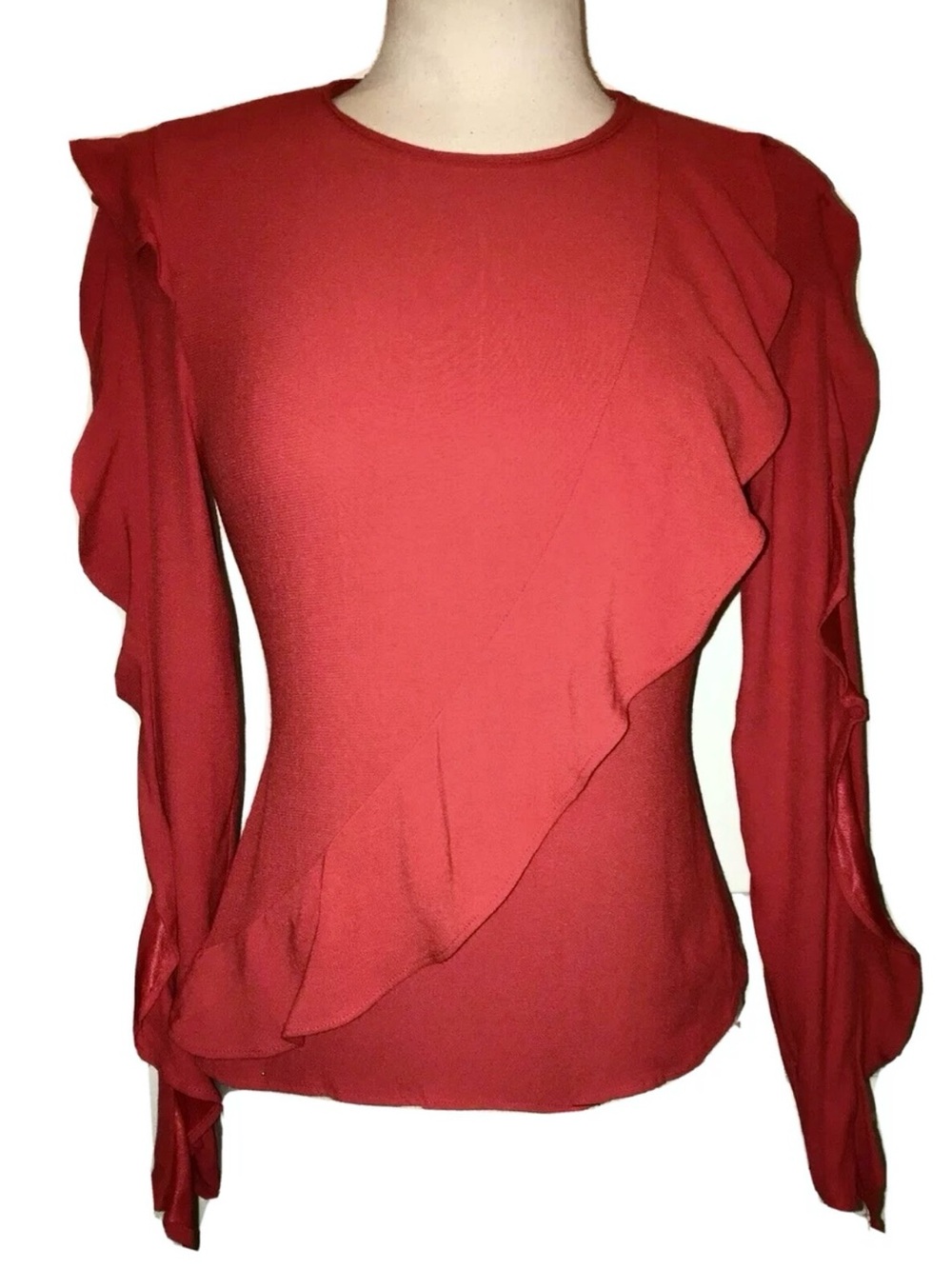 NWT Zara Red Ruffle Dress Blouse Top Shirt - XS / Retail Price $35.90